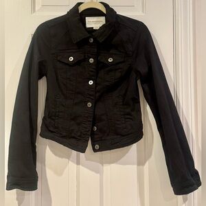 Anthropologie Black Fitted Denim Jacket with Button Front